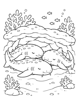 Free printable Sleeping Nurse Sharks Under Coral Shelf coloring page