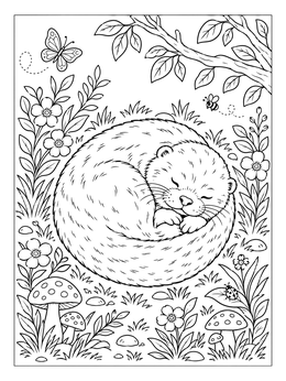 Free printable Sleeping Otter Curled In Nature coloring page