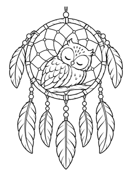 Free printable Sleeping Owl In Dream Catcher coloring page