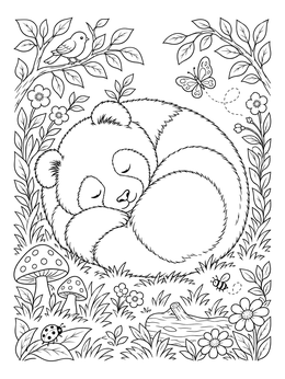 Free printable Sleeping Panda Curled In Nature coloring page