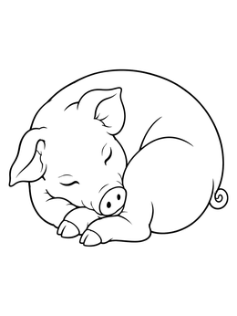 A cute sleeping pig coloring page curled into a tight round ball.