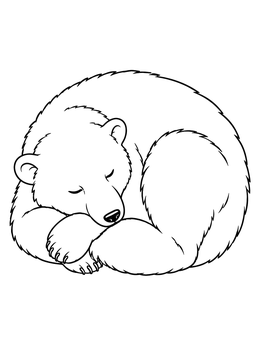 A peaceful polar bear coloring page showing the animal curled up asleep.