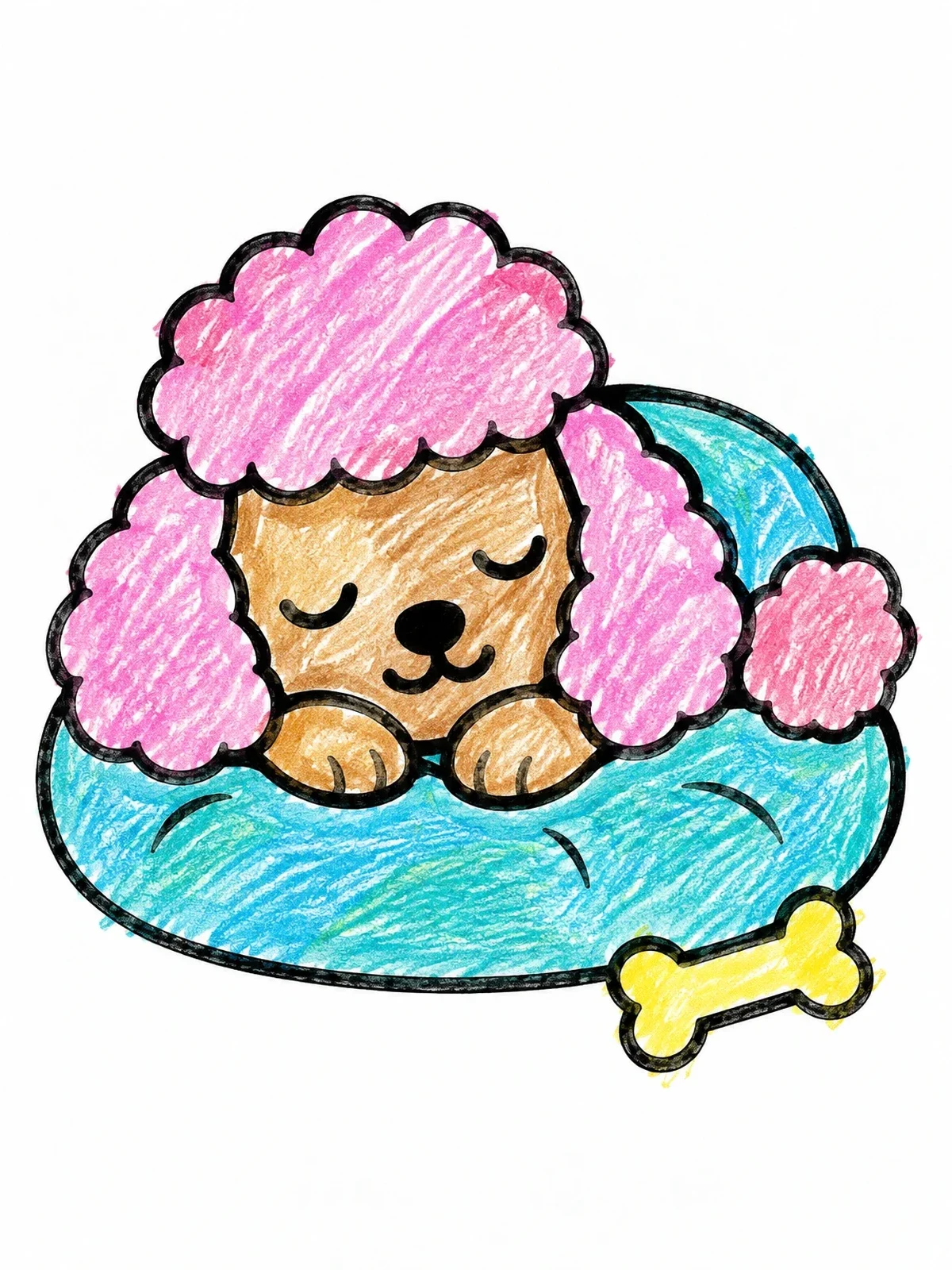 Colored example of the Sleeping Poodle Puppy On Dog Cushion coloring page