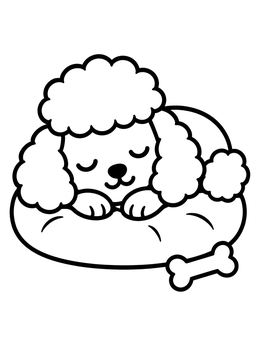 Free printable Sleeping Poodle Puppy On Dog Cushion coloring page