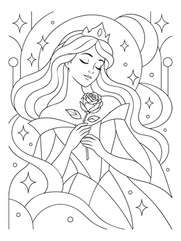 Free printable Sleeping Princess Holding A Rose coloring page
