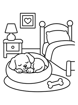 Free printable Sleeping Puppy In Cozy Bedroom coloring page