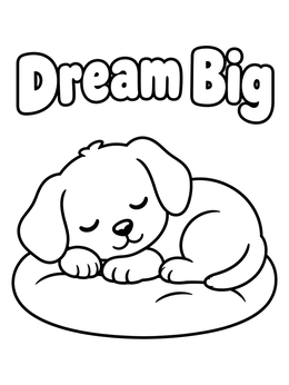 Free printable Sleeping Puppy Dream Big coloring page
