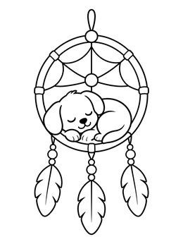 Free printable Sleeping Puppy In Dream Catcher coloring page