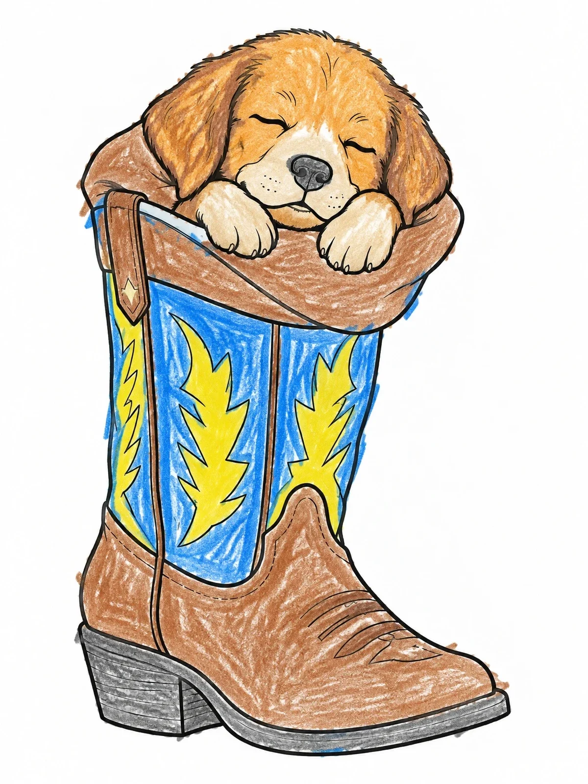 Colored example of the Sleeping Puppy In Cowboy Boot coloring page