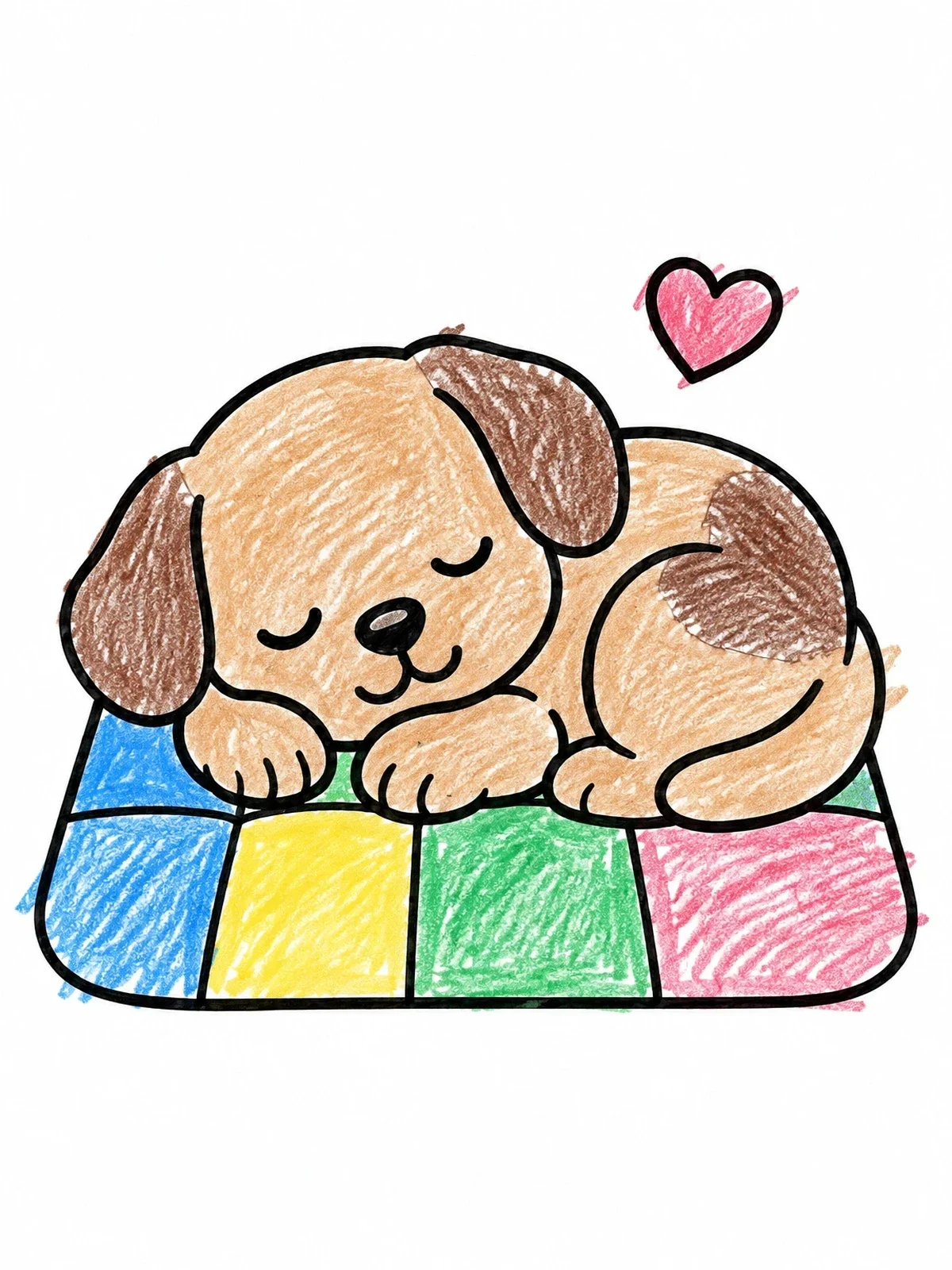Colored example of the Sleeping Puppy On Quilt Mat coloring page