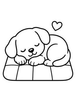 Free printable Sleeping Puppy On Quilt Mat coloring page