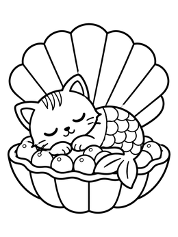 Free printable Sleeping Purrmaid In Clamshell coloring page