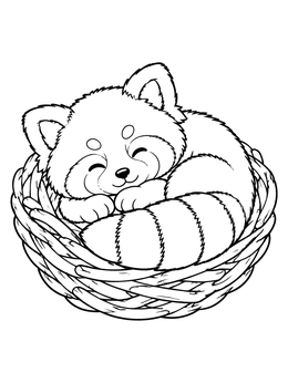Free printable Sleeping Red Panda In Basket coloring page