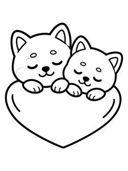 Free printable Sleeping Shiba Puppies On Heart Cushion coloring page