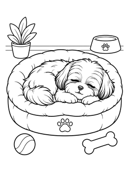 Free printable Sleeping Shih Tzu Puppy In Bed coloring page
