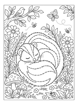 Free printable Sleeping Skunk In The Meadow coloring page