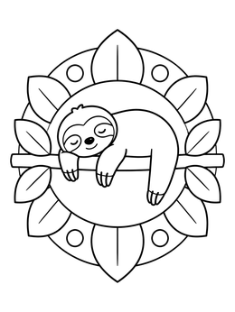 Free printable Sleeping Sloth In Floral Frame coloring page