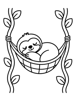Free printable Sleeping Sloth In A Hammock coloring page