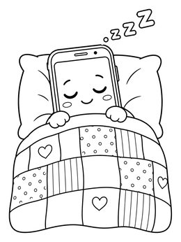 Free printable Sleeping Smartphone Under Patchwork Blanket coloring page