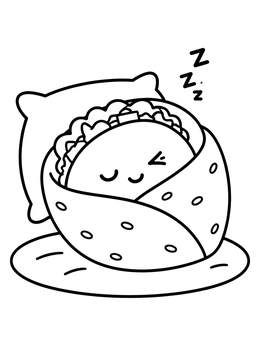 Free printable Sleeping Taco Wrapped In Tortilla Blanket coloring page