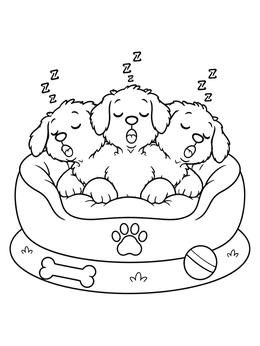 Free printable Sleeping Three Headed Puppy In Bed coloring page
