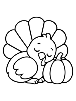 Free printable Sleeping Turkey Chick With Pumpkin coloring page