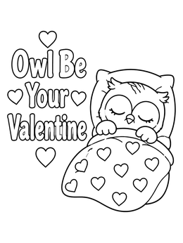 Free printable Sleeping Valentine Owl In Bed coloring page