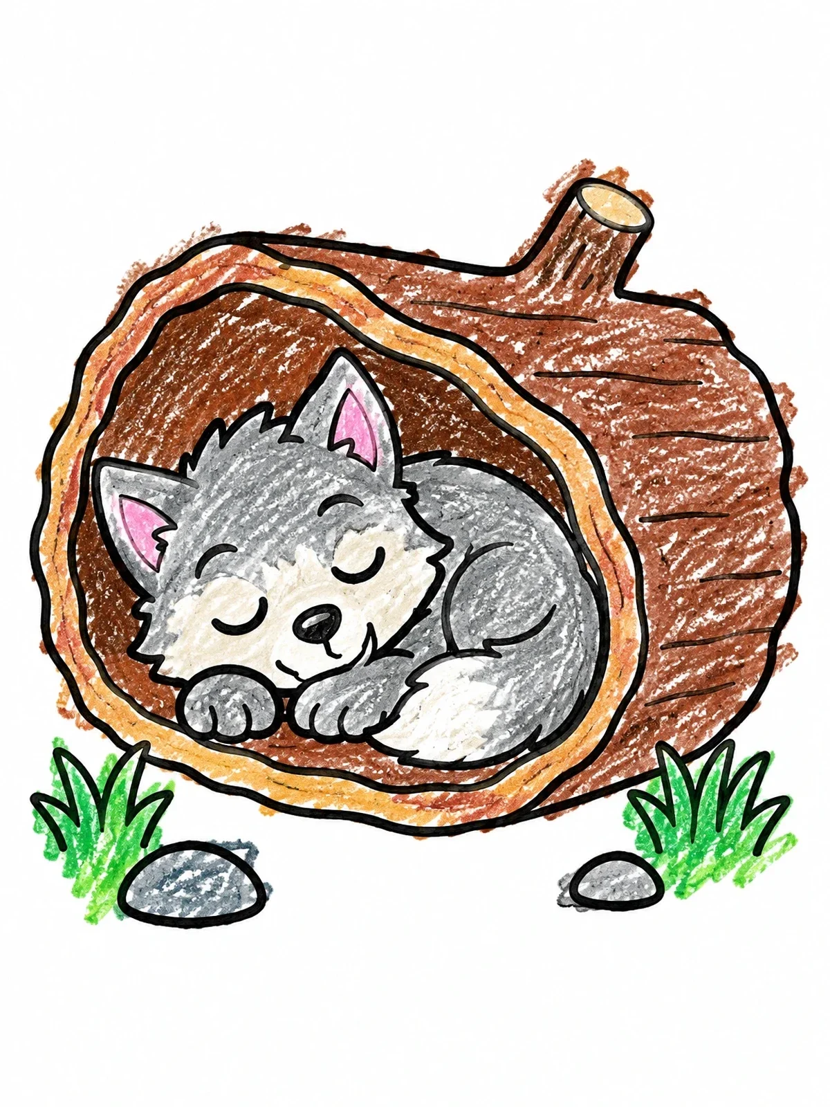 Colored example of the Sleeping Werewolf Pup In Log coloring page