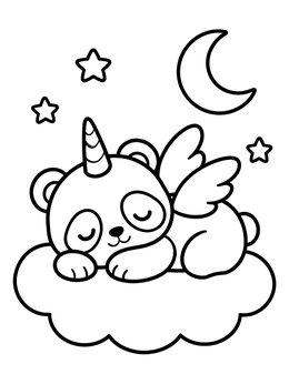 Free printable Sleeping Winged Unicorn Panda coloring page