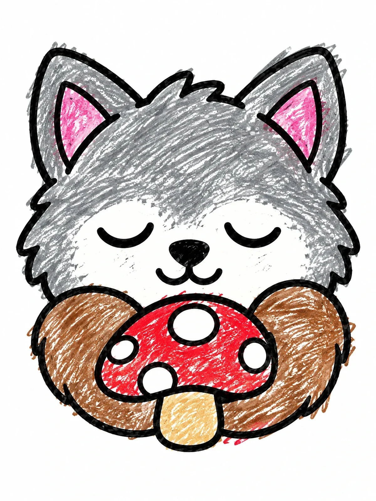 Colored example of the Sleeping Wolf Pup With Mushroom coloring page