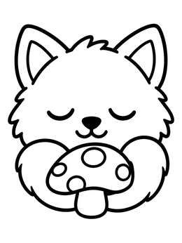 Free printable Sleeping Wolf Pup With Mushroom coloring page
