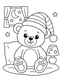Free printable Cozy Teddy Bear In Nightcap coloring page