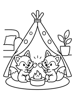 Free printable Foxes Camping In Indoor Tent coloring page