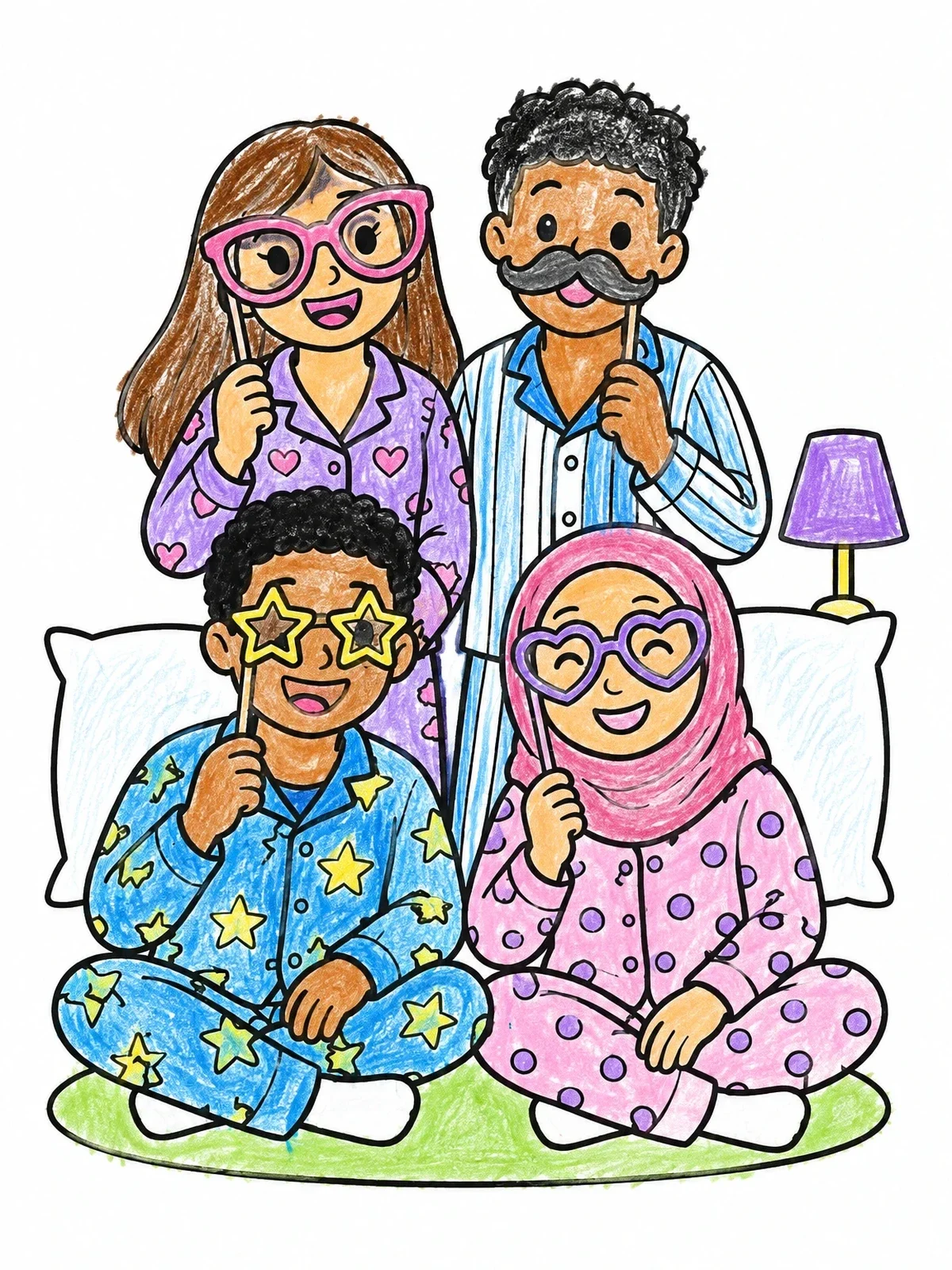 Colored example of the Sleepover Photo Booth Fun coloring page