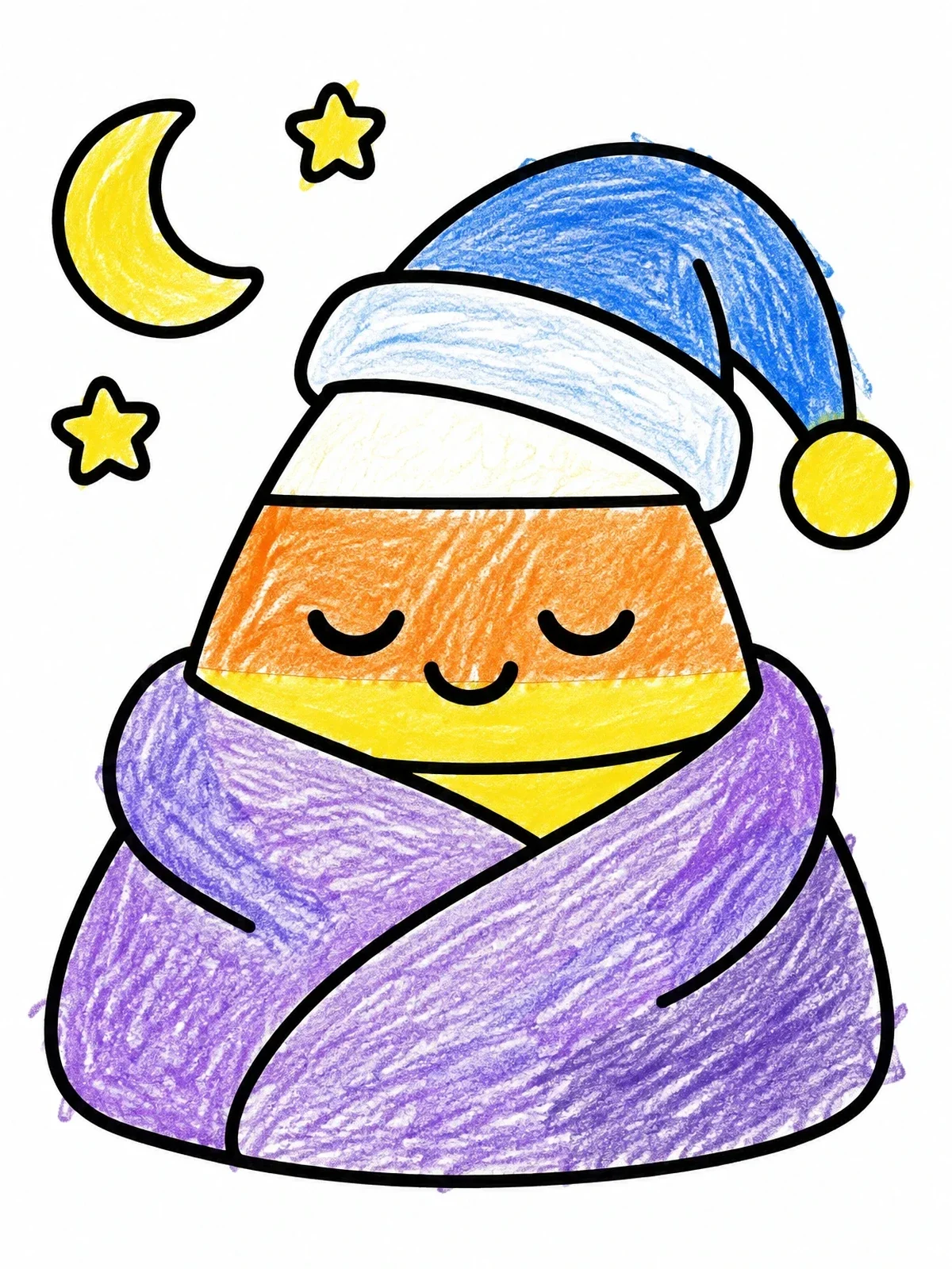 Colored example of the Sleepy Candy Corn In Blanket coloring page