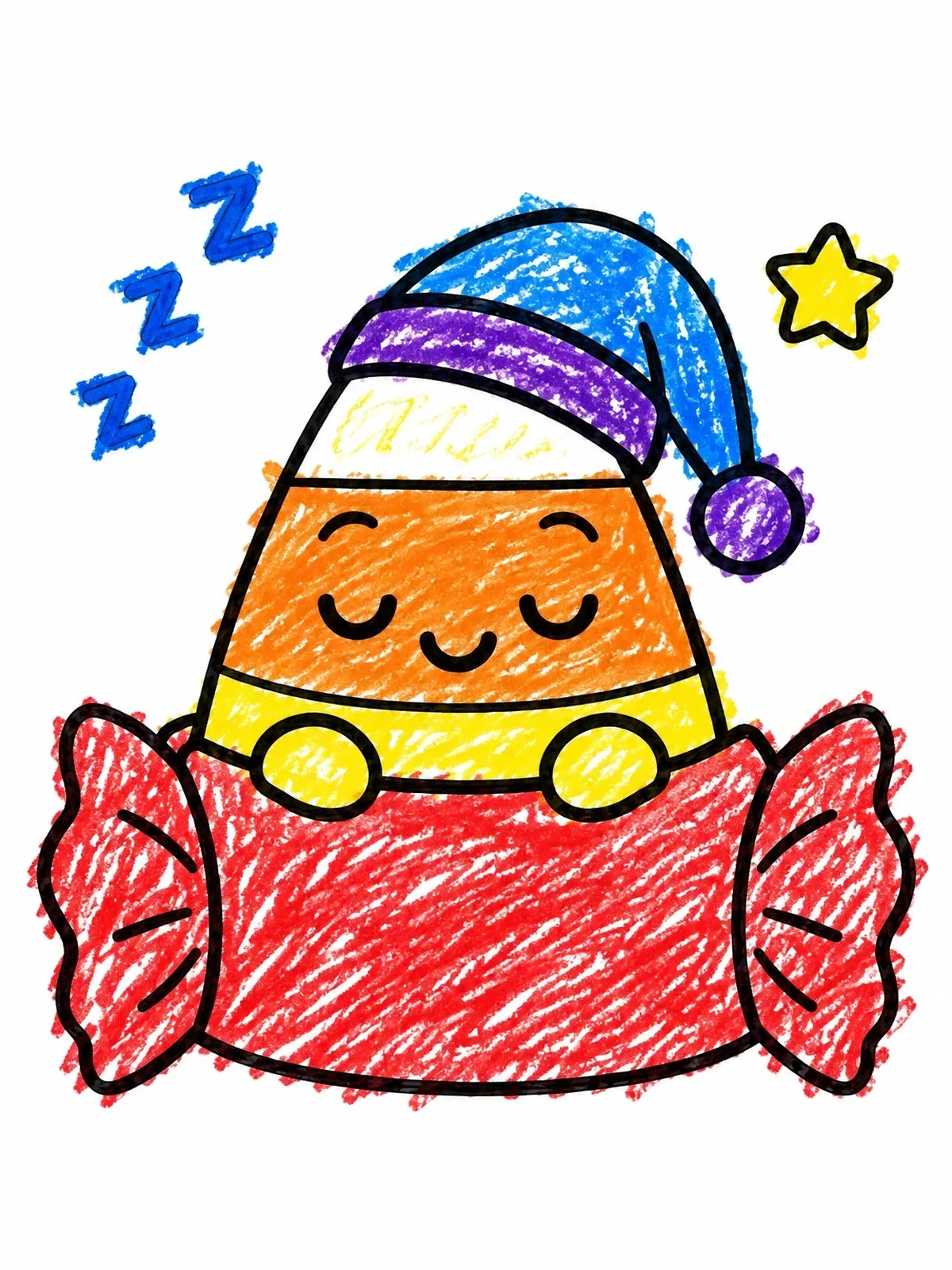 Colored example of the Sleepy Candy Corn In Bed coloring page