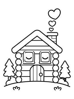 Free printable Sleepy Cartoon Log Cabin coloring page