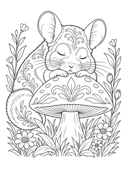 Free printable Sleepy Chinchilla On A Mushroom coloring page
