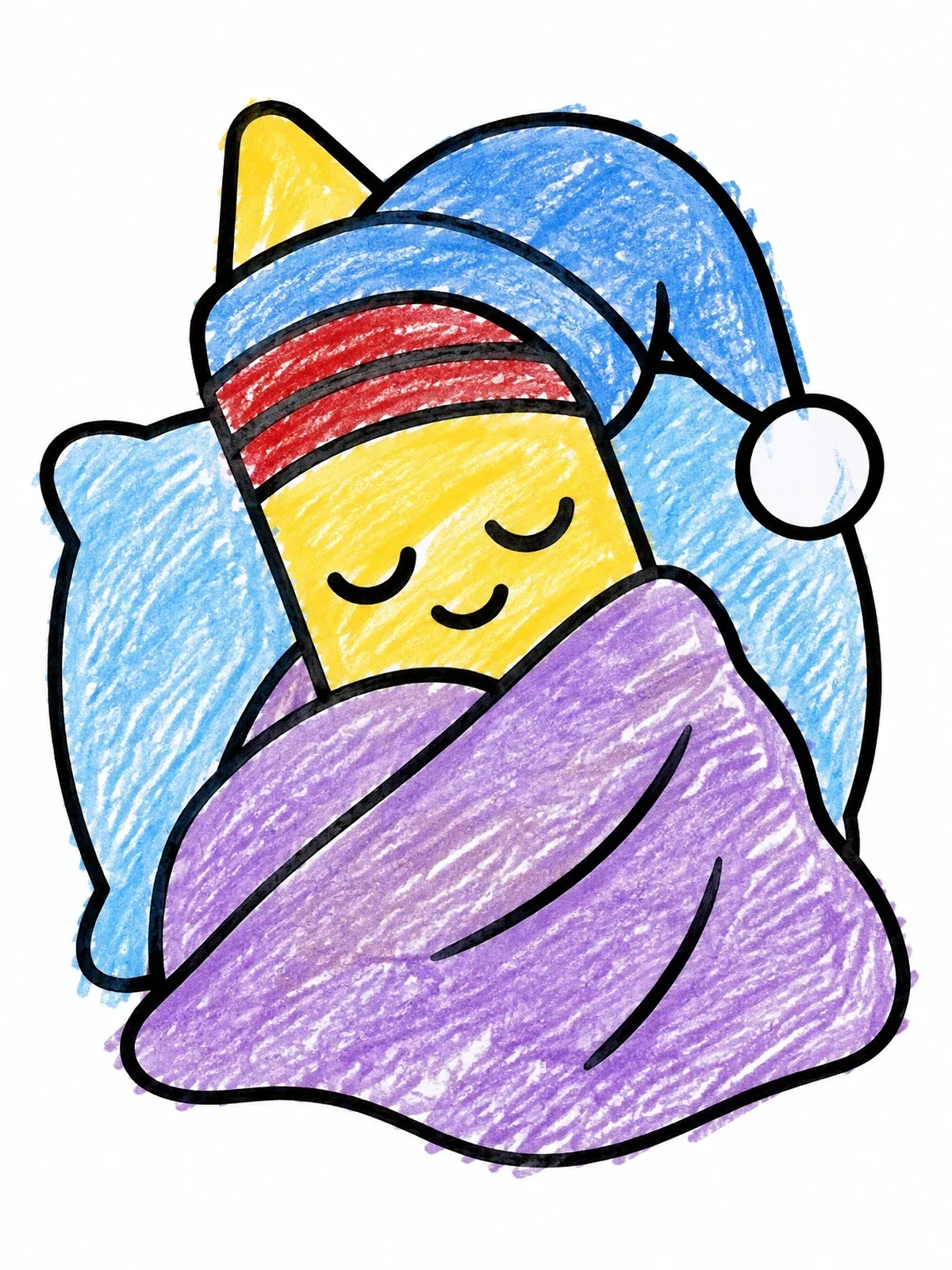 Colored example of the Sleepy Crayon In Bed coloring page
