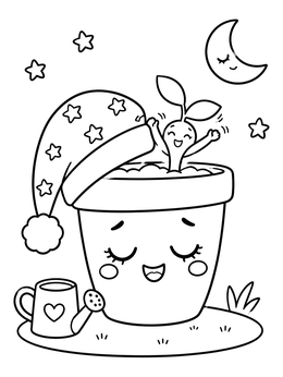 Free printable Sleepy Flower Pot With Sprout coloring page
