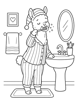 Free printable Sleepy Llama Brushing Its Teeth coloring page