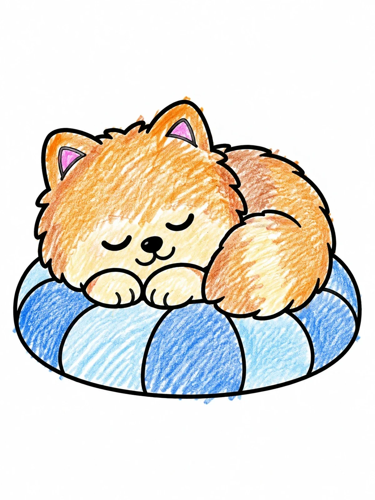 Colored example of the Sleepy Pomeranian On Soft Cushion coloring page