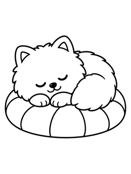Free printable Sleepy Pomeranian On Soft Cushion coloring page