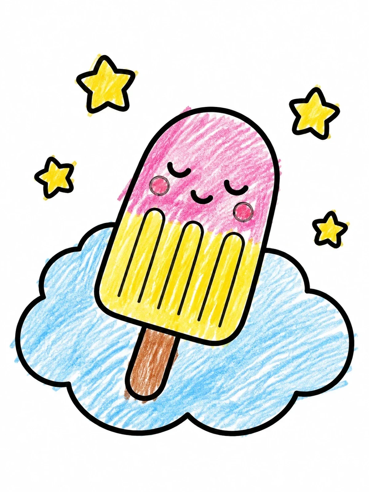 Colored example of the Sleepy Popsicle On A Cloud coloring page