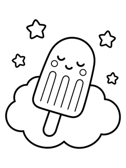 Free printable Sleepy Popsicle On A Cloud coloring page