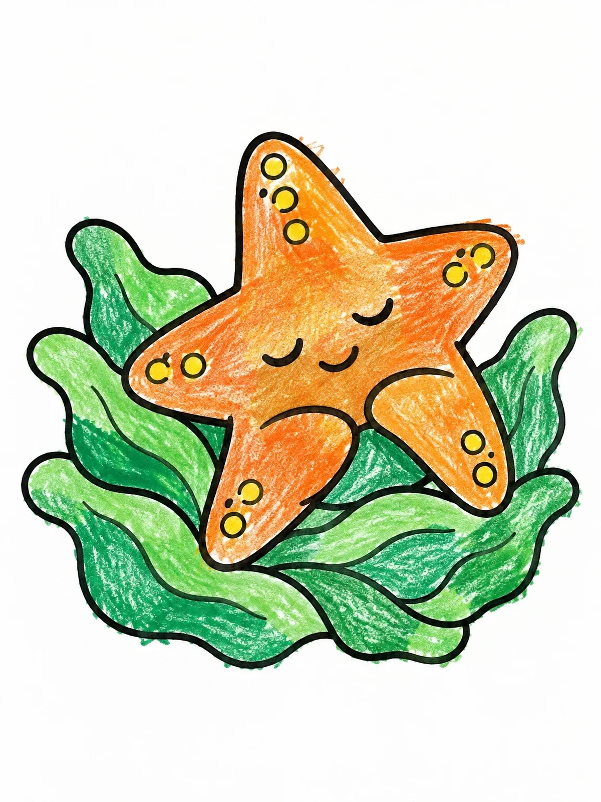 Colored example of the Sleepy Starfish On Seaweed Pillow coloring page