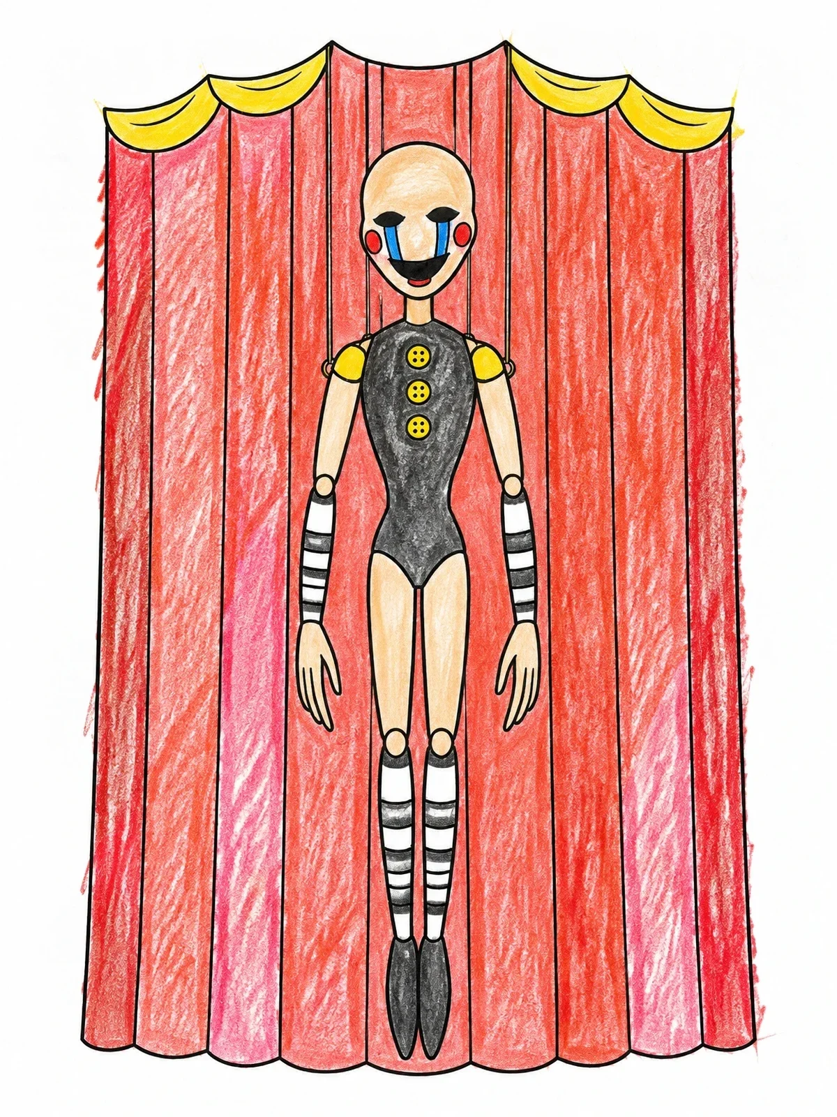 Colored example of the Slender Marionette Puppet On Stage coloring page