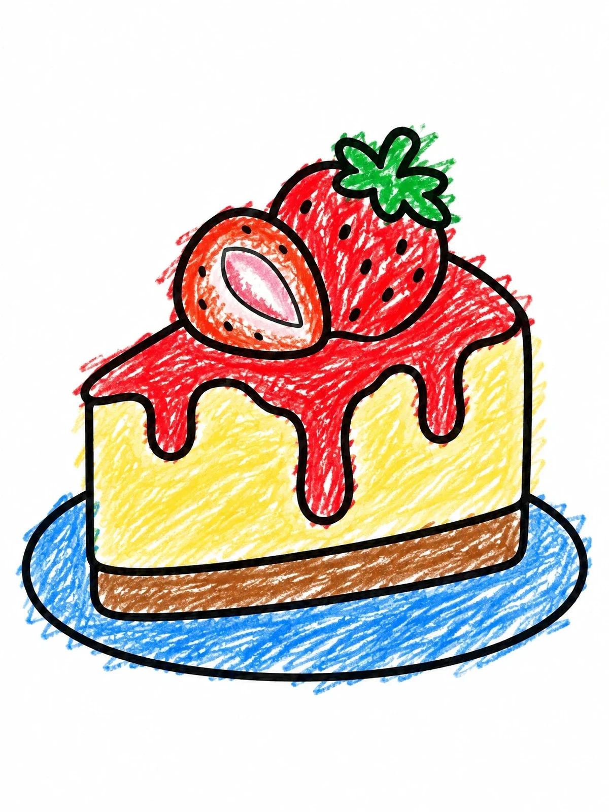 Colored example of the Slice Of Strawberry Cheesecake coloring page