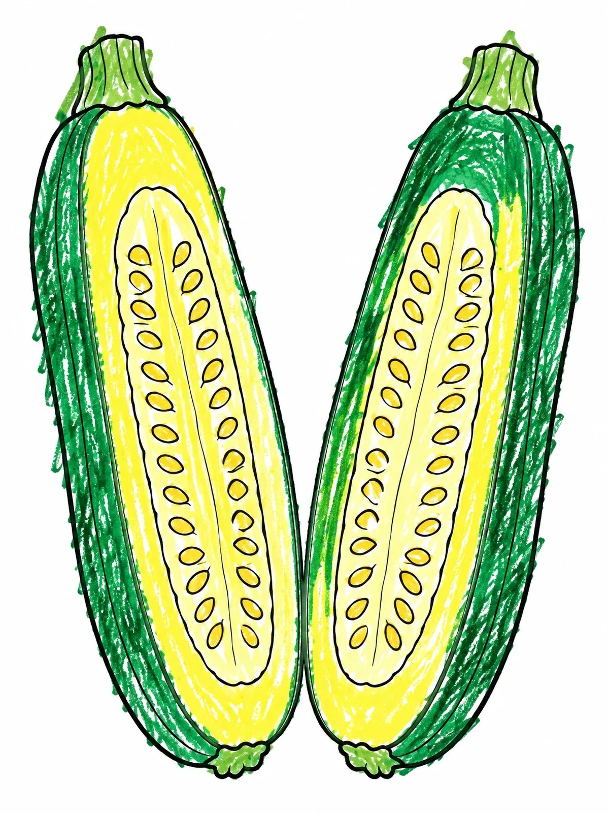 Colored example of the Sliced Zucchini Halves With Seeds coloring page