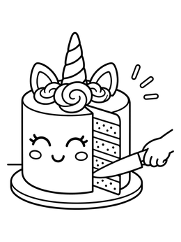 Free printable Slicing A Cute Unicorn Cake coloring page